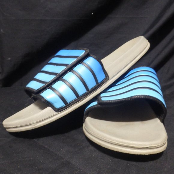 Poolside flip-flop, size 10, black and blue Velcro fastened adjustable strap GUC - Picture 5 of 14